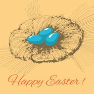 Hand drawn nest with Easter eggs