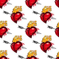Pattern of a flaming heart pierced by an arrow