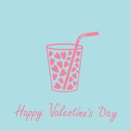 Glass with straw and hearts inside Pink blue Card