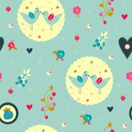 Vintage seamless pattern in vector with birds N2