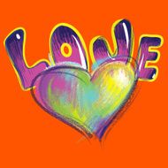 Heart and the word love drawn with colored chalk