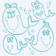 hand-drawn whales