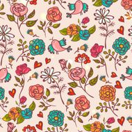 Seamless background with roses and birds
