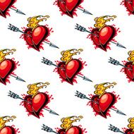 Flaming red heart pierced by an arrow