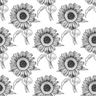 Sketch sunflower vector vintage seamless pattern N4