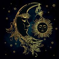 Crescent Moon and Sleeping Sun Vector N4