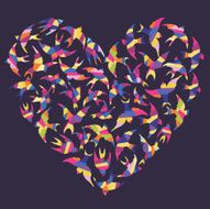 Heart shape made of colorful birds