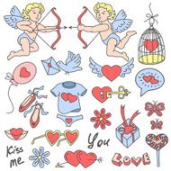 Valentine&#039;s day love decor elements set Doodles vintage graphi N2