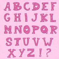 Pink cartoon alphabet with heart