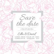 Vector delicate wedding invitation card template with line rose N2