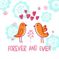 vector card with cute flowers cartoon birds hearts and text N2