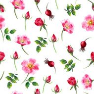 Hand drawn watercolor wild rose seamless pattern in bright pink N2