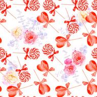 Romantic candy with bows seamless vector print