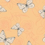Seamless pattern with roses and butterflies
