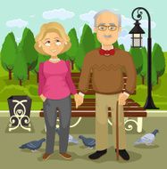 Grandparents in park Vector flat illustration