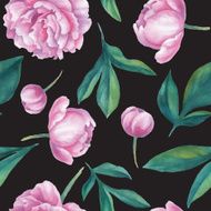 Seamless watercolor peony pattern on dark background