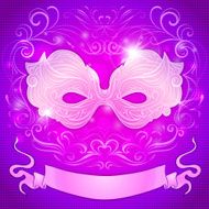 greeting card with a purple mask and ribbon for festive