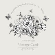 Summer Monochrome Vintage Greeting Card with Blooming Poppies