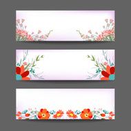 Set of three nature vector banners with floral element
