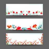 Set of three nature vector banners with floral element N9