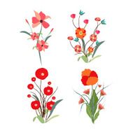 Vintage vector set of retro flowers