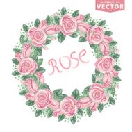 Watercolor pink roses wreath Cute vintage flowers eps