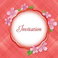 pink floral invitational card with frame - vector