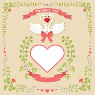Cute template Floral frame hearts label cartoon swans