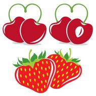 Heart-shaped strawberries and cherries