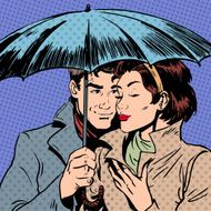 Rain man and woman under umbrella romantic relationship courtshi