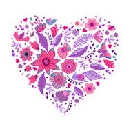 Vintage heart with flowers and funny characters