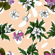 Seamless pattern of beautiful flowers in May-style line art