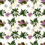 Seamless pattern of anemones and violets