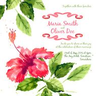 Vector background with red watercolor hibiscus N2