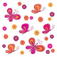 Summer background with butterflies and flowers