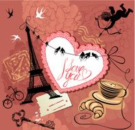 Vintage Valentine&#039;s Day Postcard with Paris theme N2