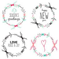 Romantic hand drawn collection of laurels wreaths and floral elements N16
