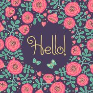 Vector floral card with frame from flowers leaves and text