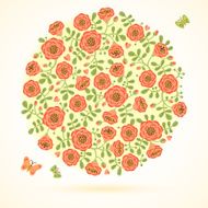 Vector card with floral bouquet and butterflies