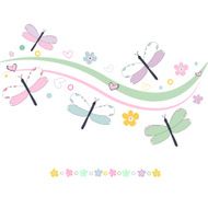 Colorful floral greeting card with dragonfly vector