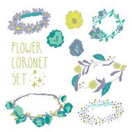 Wild Summer Flowers Coronet Wreath Vector Set