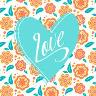 Postcard with turquoise heart on white floral pattern Wedding card N4