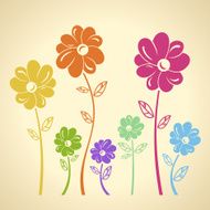 Colourful flowers pattern Vector background Green yellow blue