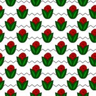 seamless simple pattern with flower rose stems zig zag N3