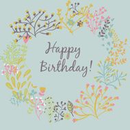 happy birthday greeting card circle floral frame N11