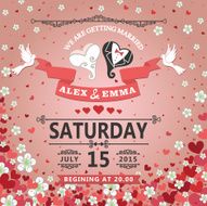 Wedding invitation Stylized heart ribbon flowers background