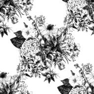 Hand drawn seamless pattern with flowers