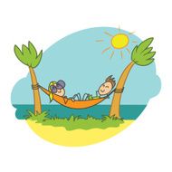 couple lying in a hammock by the sea