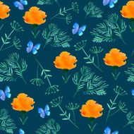 Vector leaves and flowers watercolor seamless N2
