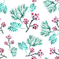 Vector leaves and flowers watercolor seamless N3